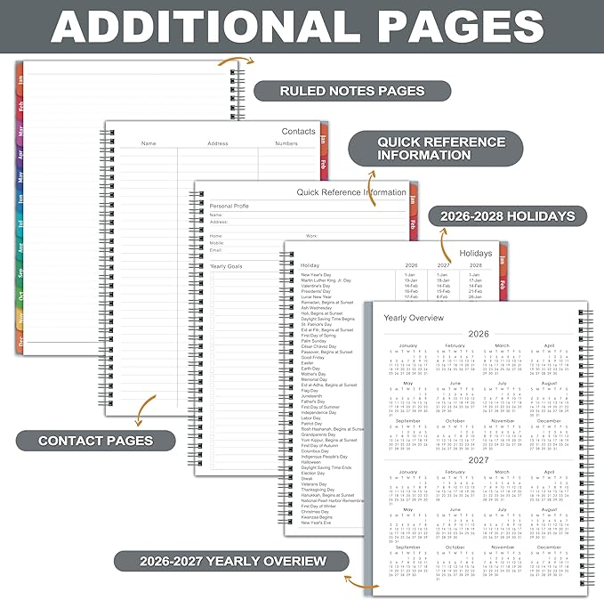 2026 Planner – 2026 Planner Weekly and Monthly, 9" x 11", Large, Jan 2026 – Dec 2026, 12 Monthly Tabs, Strong Twin-Wire Binding, Inner Pocket, Hardcover, Grey
