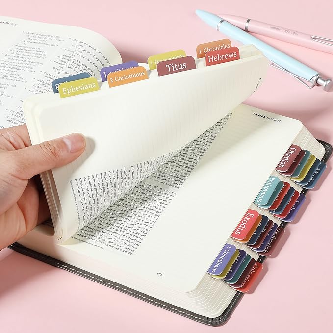 Mr. Pen- Bible Tabs, 75 Tabs, Elegant Rainbow, Laminated Bible Tabs for Women and Men, Bible Tabs for Study Bible, Large Print Bible Index Tabs, Bible Book Tabs, Bible Labels Tabs, Mr. Pen Bible Tabs