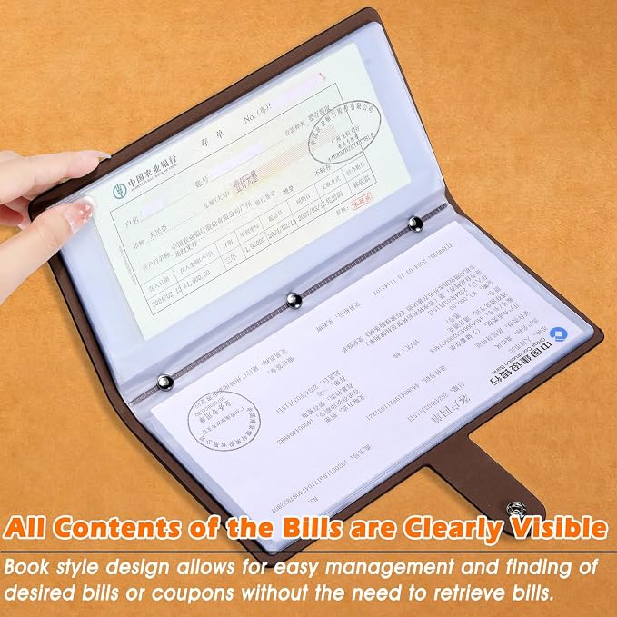 Leather Receipt Organizer, Coupon Organizer with 40 Clear Pockets, Receipt Holder for Home,Travel, Shopping,BusinessTrip, Keeping Receipts and Coupons Organized,Prevents Loss and Damage(DarkRed)