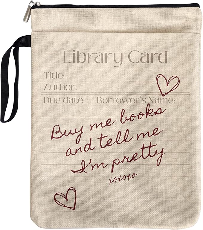 Vintage Library Card Pattern Book Sleeve for Women Book Lovers, Bookcover Protector for Paperbacks with Handle & Pocket for Friends Librarian Bookish Book Club, Buy Me Books and Tell Me I'm Pretty