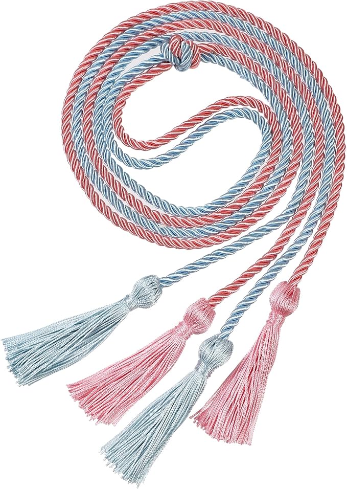 Graduation Double Honor Cords with Tassels Braided Academic Ropes for High School College Ceremony 68 Inch (Pink+Sky Blue)