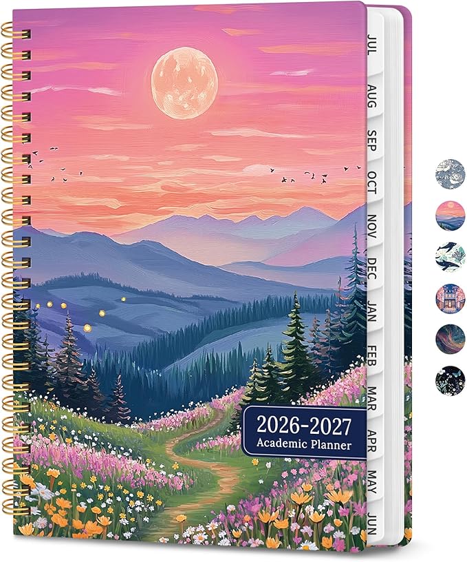 2026–2027 Academic Planner, Weekly and Monthly Planner for Women, July 2026 - June 2027, Pretty Hardcover 2026–2027 Academic Planner with Tabs, Inner Pocket, Spiral Bound, Perfect Office Home School Supplies - 6.3" x 8.5", Dreamscape Hills