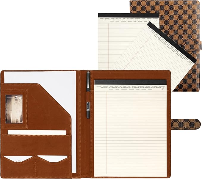 Professional Padfolio Portfolio Binder, Leather Business Portfolio Organizer for Men & Women, Includes File Pockets, Card Holders, Pen Loop & Resume Holder for Interviews