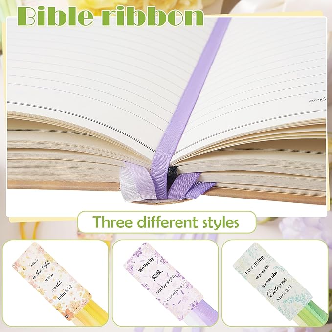 Outus 3 Pieces Bible Ribbon Bookmark Markers Artificial Leather Bookmark with Ribbons for Books Office(Fresh,Green)