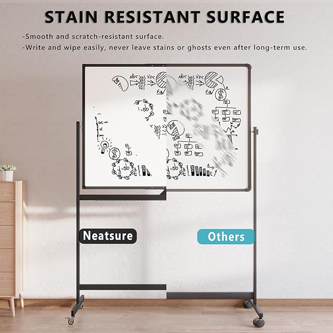 Large Rolling Whiteboard on Wheels, 48" x 36" Double-Sided Mobile White Board with Stand, 4' x 3' Portable Standing Magnetic Dry Erase Board Easel for Home Office Classroom School, Black