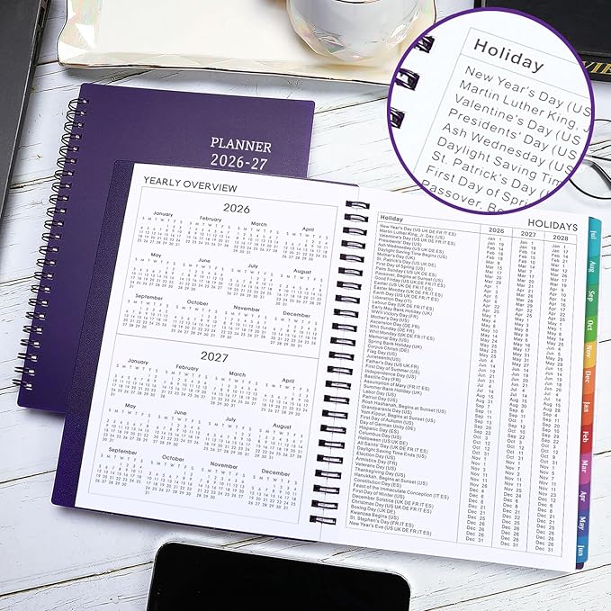 Planner 2026-2027 - July 2026 - June 2027, 2026-2027 Planner Weekly and Monthly, Academic Planner, Calendar Planner with Colorful Tabs, 6.25" × 8.3", Strong Twin-Wire Binding, Back Pocket, Holidays