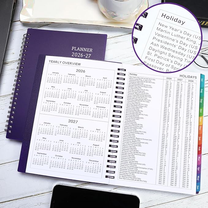 Planner 2026-2027 - July 2026 - June 2027, 2026-2027 Planner Weekly and Monthly, Academic Planner, Calendar Planner with Colorful Tabs, 6.25" × 8.3", Strong Twin-Wire Binding, Back Pocket, Holidays