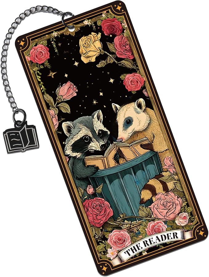 Cute Raccoon Metal Bookmark Gifts, Raccoon Floral Printed Book Mark Clips with Gift Bag, Cute Animal Bookmarks for Book Lovers Reading Girls Women Kids School Office Supplies