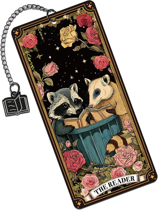 Cute Raccoon Metal Bookmark Gifts, Raccoon Floral Printed Book Mark Clips with Gift Bag, Cute Animal Bookmarks for Book Lovers Reading Girls Women Kids School Office Supplies