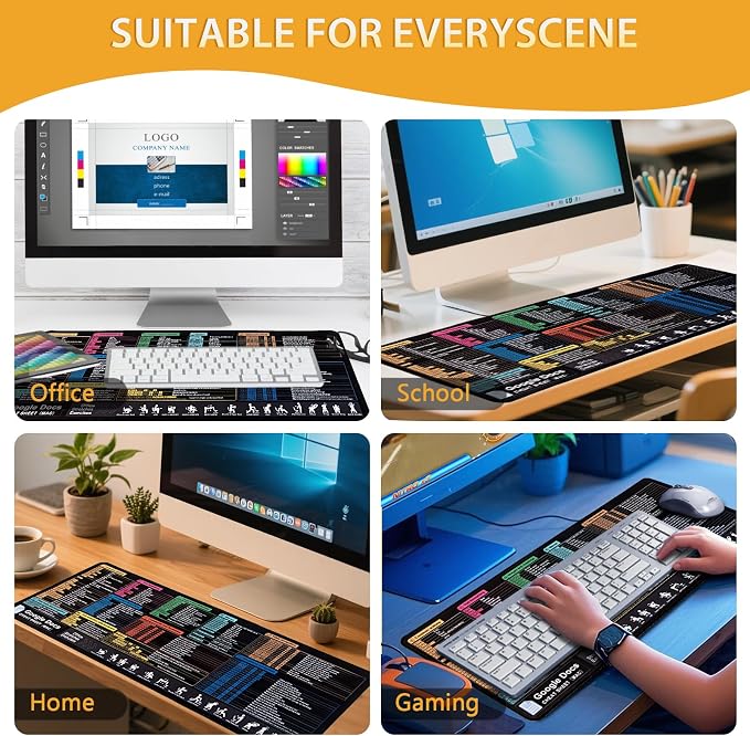 Google Docs Cheat Sheet Mouse Pad, Large Mousepad for Google Docs Shortcuts, Extended Gaming Pad for Mouse and Keyboard, High Definition Printing, Stitching,Washable, Anti Slip (MAC)