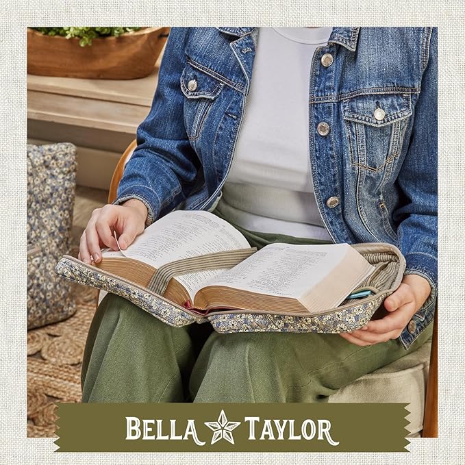 Bella Taylor Quilted Bible Cover for Women - Large Study Bible Case - Khaki Floral