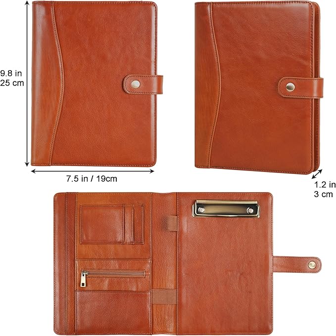 Custom Oil Brown Mini Portfolio Binder Padfolio with Clipboard - A5 Legal Size Holder for Business Meetings