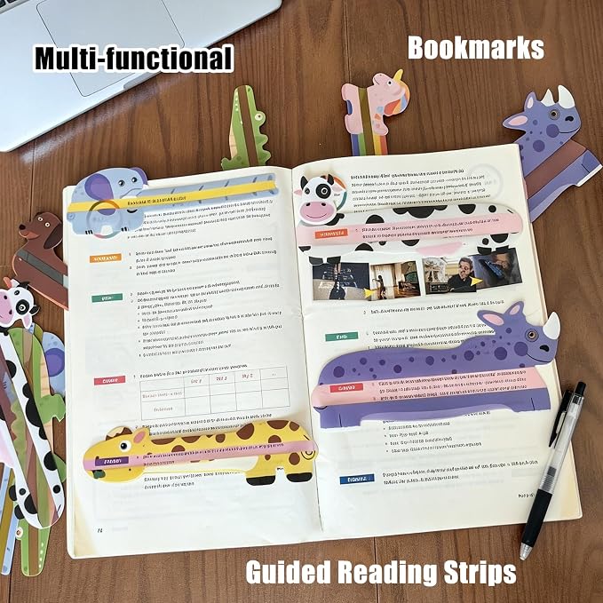 7Pcs Animal Guided Reading Strips, Colored Overlay Reading Trackers, Dyslexia Reading Aid Bookmark for Kids Students Classroom Homeschool Teacher Learning Supplies