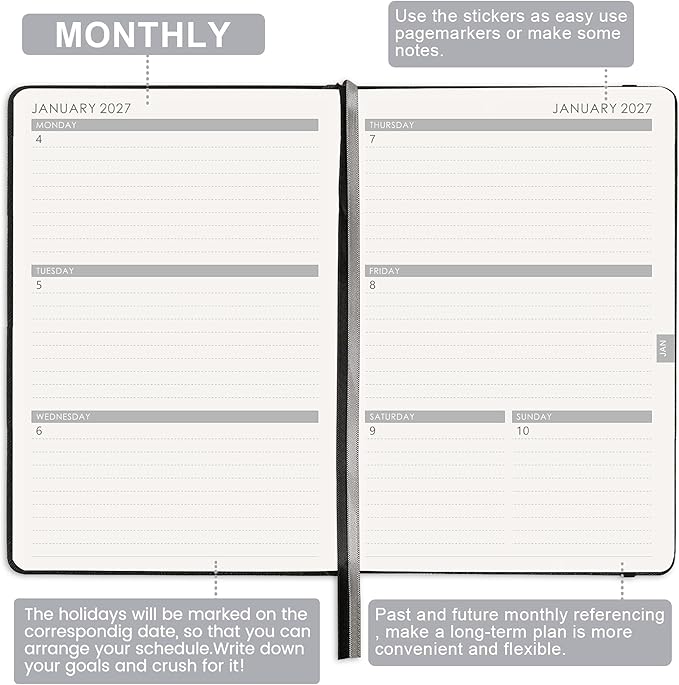 Planner 2026-2027 - Jul. 2026 - June. 2027, 2026-2027 Planner, 12-Months 26-27 Planners Weekly and Monthly, 5.75" x 8.25", Saffiano Leather with Thick Paper, Back Pocket with Notes Pages