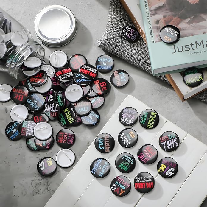 Yinkin 240 Pcs Reward Button Pins School Supplies Classroom Teacher Essentials Pins Bulk Employee of The Month Appreciation Positive Recognition Incentive Badges for Student, 12 Styles