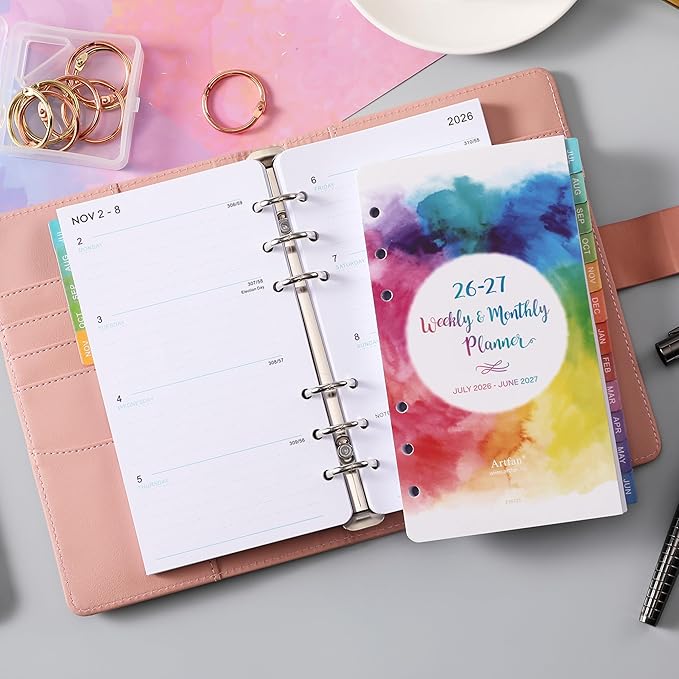 Planner Refills 2026-2027 - Planner Inserts, 2026-2027 Weekly and Monthly Calendar from Jul. 2026 - Jun. 2027, 3.75 x 6.75 inch, 6 Holes