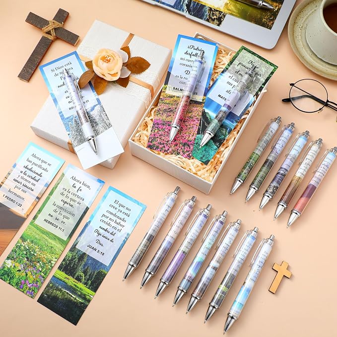 40 Set Spanish Christian Gift Bulk Bible Verse Ballpoint Pen Religious Scripture Bookmark Regalos Cristianos En Español Regalos Cristiano para Mujer Inspirational Biblical Gift for Men Women(Scenery)