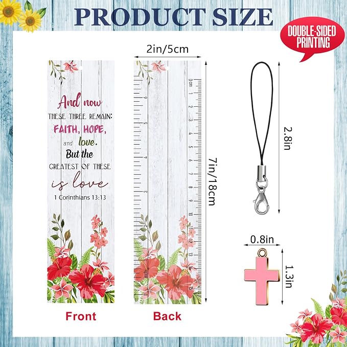 Gersoniel 30 Pcs Christian Bookmarks for Women Bible Verse Inspirational Scripture Bookmark Bulk Religious Page Marker with Cross Pendant for First Communion Mother Day Church Gift(Flower Style)