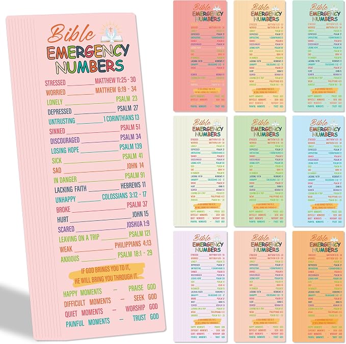 Bible Emergency Numbers Bookmark - 100 Pcs Christian Verse Paper Bookmarks Bulk for Women Men Religious Inspirational Scripture Page Markers Sunday School Welcome Gifts for Church Members