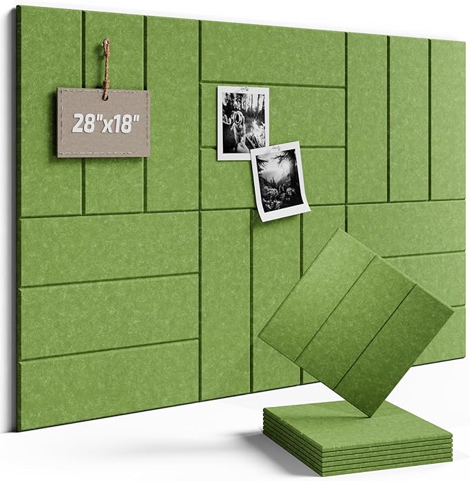 Fluxynara Felt Bulletin Board Tiles -28"x18" with 40 Adhesive Tabs, Cork Board Alternative for Office Decor, Push Pin Board Wall Organizer 6-Pack (Grass Green)