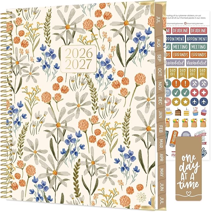 bloom daily planners HARDCOVER Planner 2026-2027 (8.5" x 11") Academic Year (July 2026 - July 2027) - 13 Months Task Goal Planner for Women - Monthly & Weekly Agenda Book - Whimsical Wildflowers