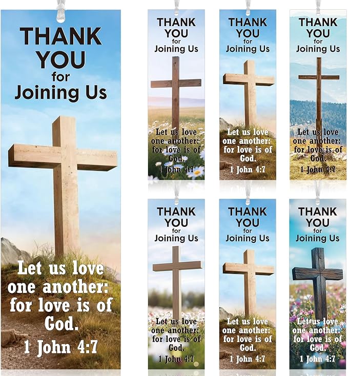Skyygemm 60 Pcs Church Visitor Bookmarks Thank You for Joining Us Bookmarks 1 John 4: 7 Christian Birthday Welcome Gift Religious Cross Bookmark for Prizes Party Favors