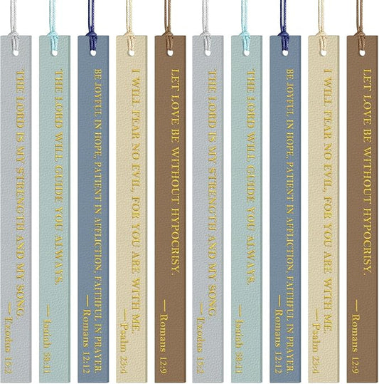 10PCS Leather Bookmark Bible Bookmarks for Reading Women Men Book Lovers Christian Gifts,Cute Page Markers Book Marks Religious Christian Bookmarks Inspirational Bible Verse Scripture (Cool-Toned-1)
