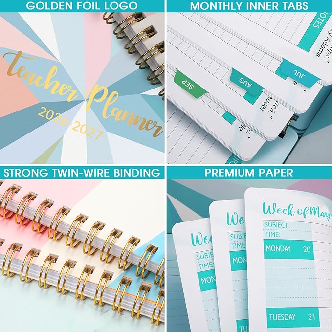 Teacher Planner 2026-2027 - Teacher Lesson Planner 2026-2027, 9" x 11", Jul.2026 - Jun.2027, Weekly & Monthly Lesson Plan Book for Teachers with Back pocket, Colorful Tabs - Blue-purple