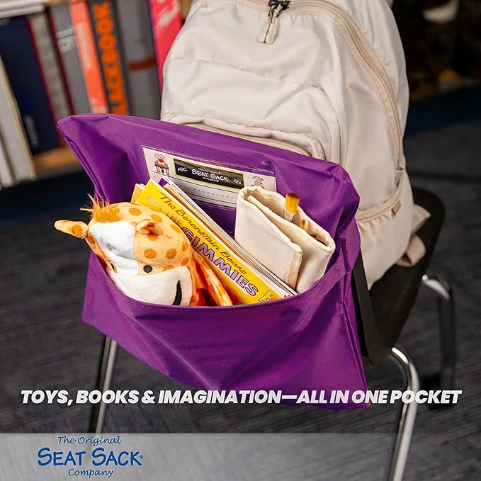 Seat Sack Student Chair Storage Pocket - 17", Single Pocket, Classroom Chair Organizer for Student Desks, Durable Over-the-Chair Storage, Purple, 1-Pack