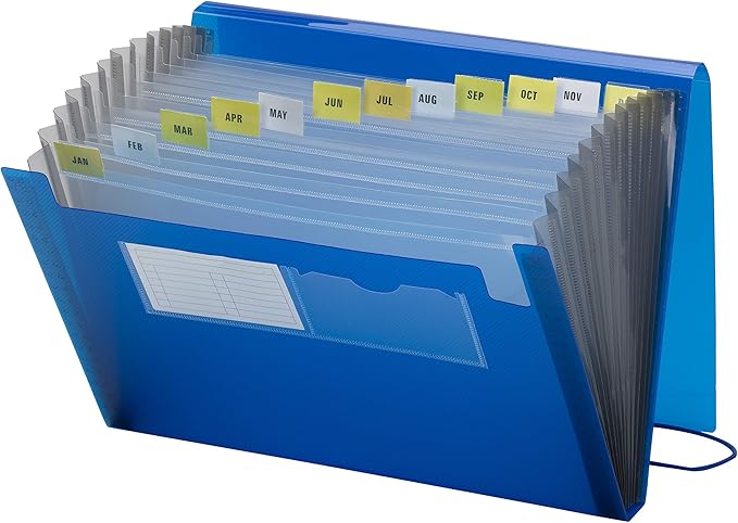 Smead Poly Expanding File, 12 Pockets, Flap and Cord Closure, Letter Size, Blue (70876)