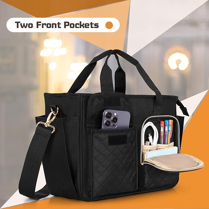 LUXJA Large Bible Bag with Water Bottle Pocket and Shoulder Strap, Bible Tote Bag for Women with Multiple Pockets (Bag Only), Black