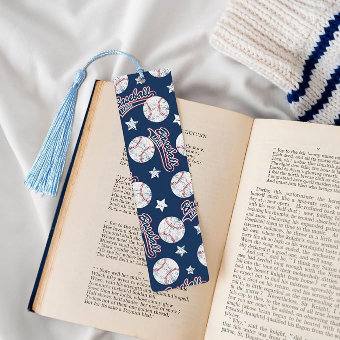 Baseball Ball 5pcs Wood Bookmarks with Tassel for Planner Reading Book Lovers Accessory Readers Men Women 4.6 X 1.2 Inch