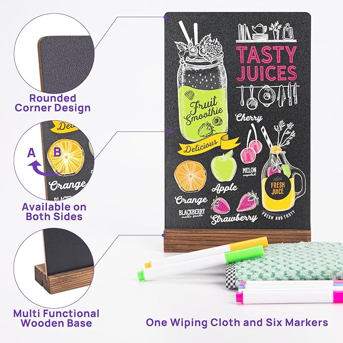 6Pcs Tabletop Chalkboard Sign, 7.8x5 Inch Double-Sided Message Boards, Blackboard with Base Stands for Coffee Shop, Restaurant, Home, Bar