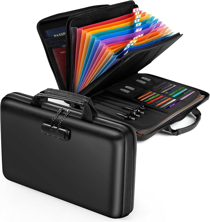 Fireproof Document Safe Box, Waterproof for Important Documents, Fire/Water Resistant File Box with Lockable Zipper for Travel, Home & Office, Organizer for Passport, Bill, USB Drive, Cards, Firebox