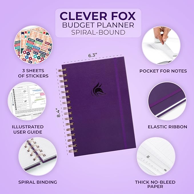 Clever Fox Budget Planner Spiral – Expense Tracker Notebook – Monthly Budgeting Organizer, Finance Logbook & Accounts Book to Control Your Money – Undated Bill Tracker, 6.3x8.4” (Purple)