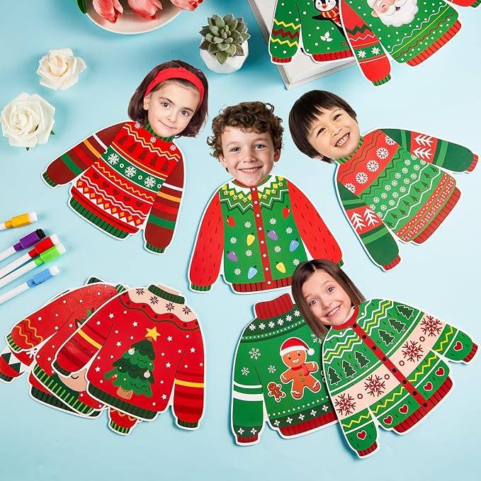 60pcs Christmas Theme Cutouts Ugly Sweater Bulletin Board Decorations Xmas Ugly Sweater Paper Cut-Outs Classroom Decor for Xmas Classroom DIY Craft Photo Wall Door Christmas Winter Party Supplies