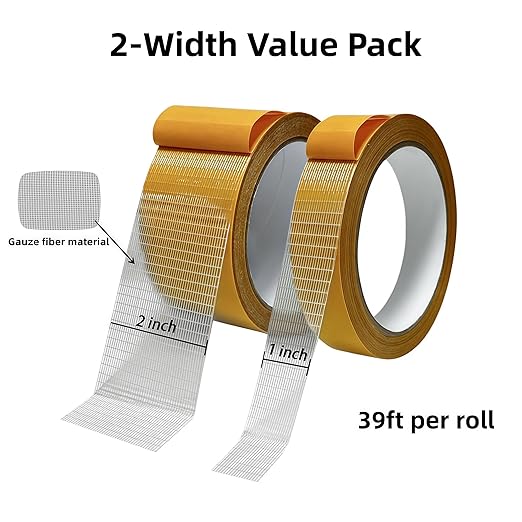 Double Sided Fabric & Carpet Tape - 1inch+2inch x39FT Each Value Pack - Heavy Duty High Stickiness Residue Free - Easy Tear No Sew for Clothes Hemming, Rugs & Runners, Crafts, DIY, Walls - Waterproof