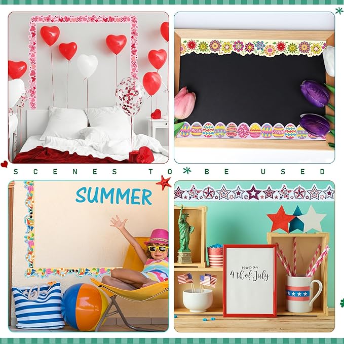 240 Pcs 236ft Holiday Bulletin Board Borders Colorful Rainbow Scalloped Border Trim Bulk Bulletin Decor for Classroom Back to School Decor(Cute)