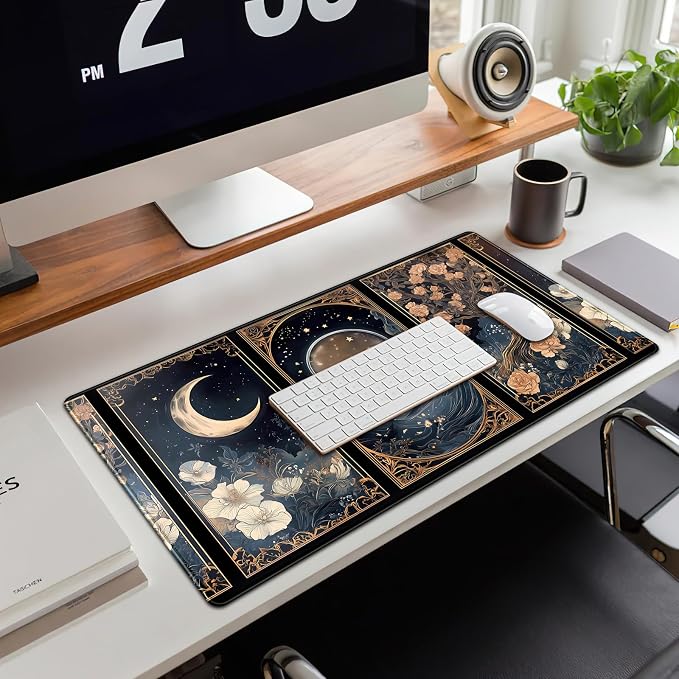 Celestial Lunar Nature Tarot Card Desk Mat Moon Floral Large Mouse Pad XXL 31.5''X 15.7'' Witch Night Botanical Desk Pad Gaming Mousepad Keyboard Mouse Mat for Laptop Computer Office Decor Gift