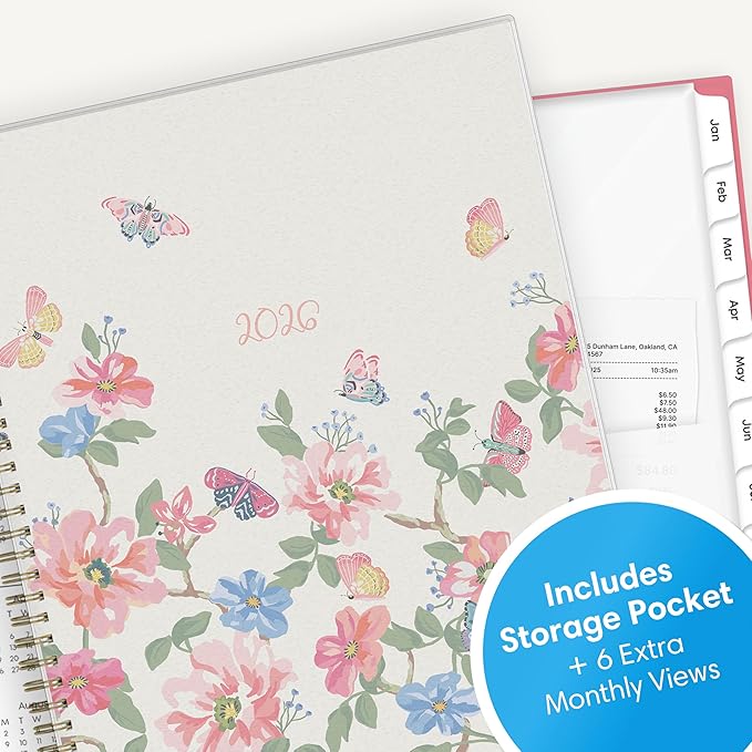 Blue Sky 2026 Weekly and Monthly Planner Calendar, January 2026 - December 2026, 8.5" x 11", Flexible Cover, Laminated Tabs, Durable Twin Wire Binding, Storage Pocket, Fly By