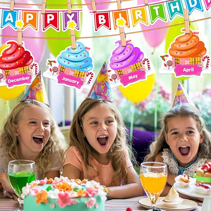 EAMAY Happy Birthday Bulletin Board Sets, Preschool & Kindergarten Classroom Decorations, Back to School Classroom Supplies, Cardstock Colorful Cutouts (Rainbow)