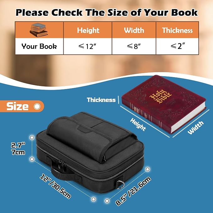LoDrid Bible Carrying Case for Church with Multiple Pockets, Portable Bible Cover Bag with Handle and Shoulder Strap for Bible Accessories, Black, Bag Only
