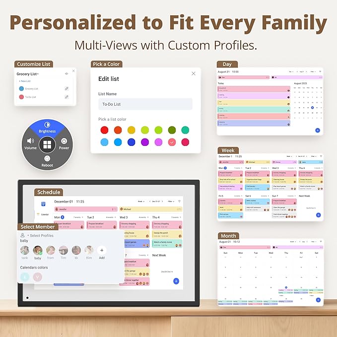 Digital Calendar 10 Inch Touch Screen, Electronic Calendar and Chore Chart for Family Monthly/Weekly Planner, Interactive Smart Calender with Task Rewards, Meal Planner, Desk Mount