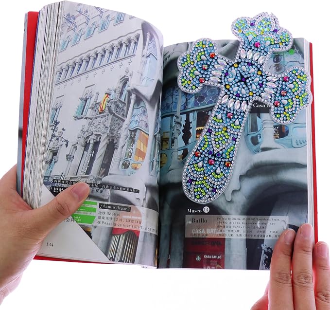 VI-FA 6 Pcs Cross 5D Diamond Art Bookmarks for Adult DIY Painting Kit Christmas Religious Christians Gifts Crystal Cross Rhinestone Decor for Reading Lover Home Office DIY Crafts