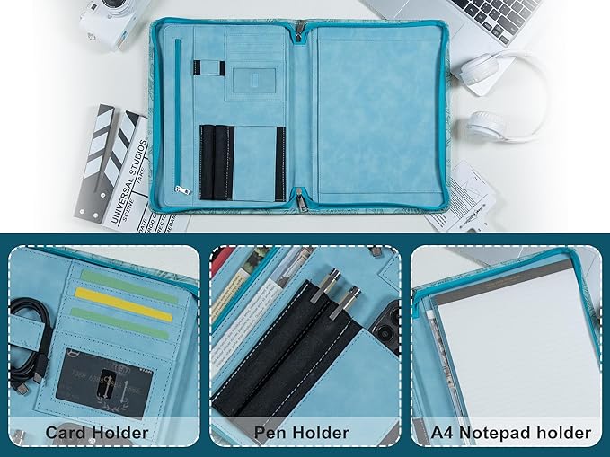 Calfinder Personalized Portfolio for Women&Men, Free Name Engrave,Customized Leather Padfolio with Logo or Name, Business Portfolio with A4 Writing Pad Holder for Resume,Interview