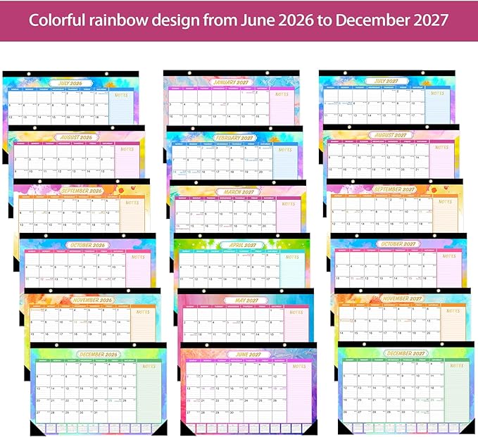 GuassLee Desk Calendar 2026-2027 - 19 Monthly Calendar from Jun. 2026 to Dec. 2027, 11.5"x17" Large Desktop Calendar with Thick Paper, Corner Protectors for Desk Home Office Easy Planning