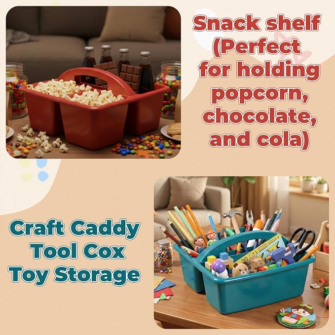Kathfly 12 Pack Classroom Caddy Organizer with Handle, Plastic Art Craft Cleaning Caddy Bulk, Small Multipurpose Supply Organization Storage Basket for Table Desk Office Pencil Teacher (Deep Color)