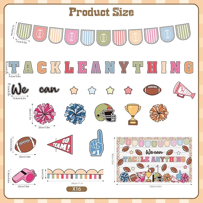 Sports Football Bulletin Board Set Classroom Decorations We Can Tackle Anything Inspirational Bulletin Board Football Theme Cutouts for School Office Chalkboard Whiteboard Wall Window Decor