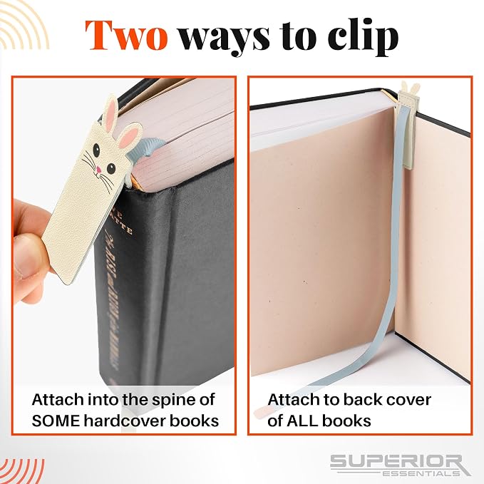 Superior Essentials Magnetic Bookmark-Genuine Leather, Single Long Ribbon Bible Bookmark for Book Lovers-Amplify Your Love for Books with Our Elegant Ribbon Page Marker (Bunny, 1PC)