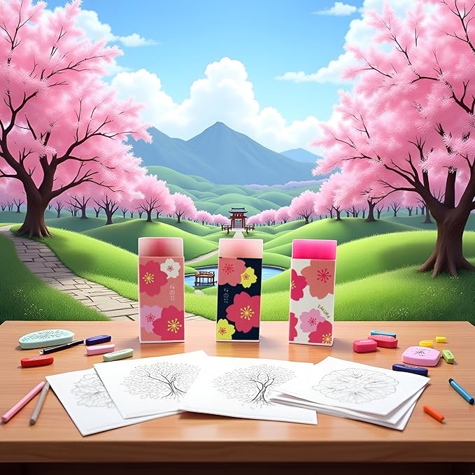 3 Pcs Pink Lovely Cherry Blossoms Rubber Erasers of Sakura Petal Sketch Painting Pencil Correction Tool School Office Stationery Supply Standard Pencil Erasers